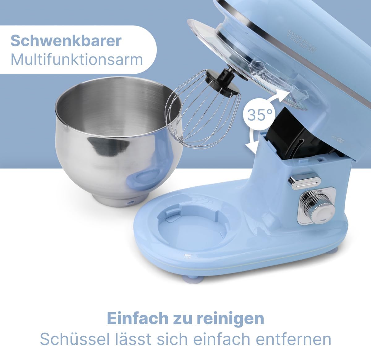 Clatronic Robot da Cucina retrò per impastare | Planetaria 5L con potente motore da 1100W | Impastatrice incluso gancio e frusta | Robot da cucina retrò con paraspruzzi e apertura di riempimento – KM 3711 rosa