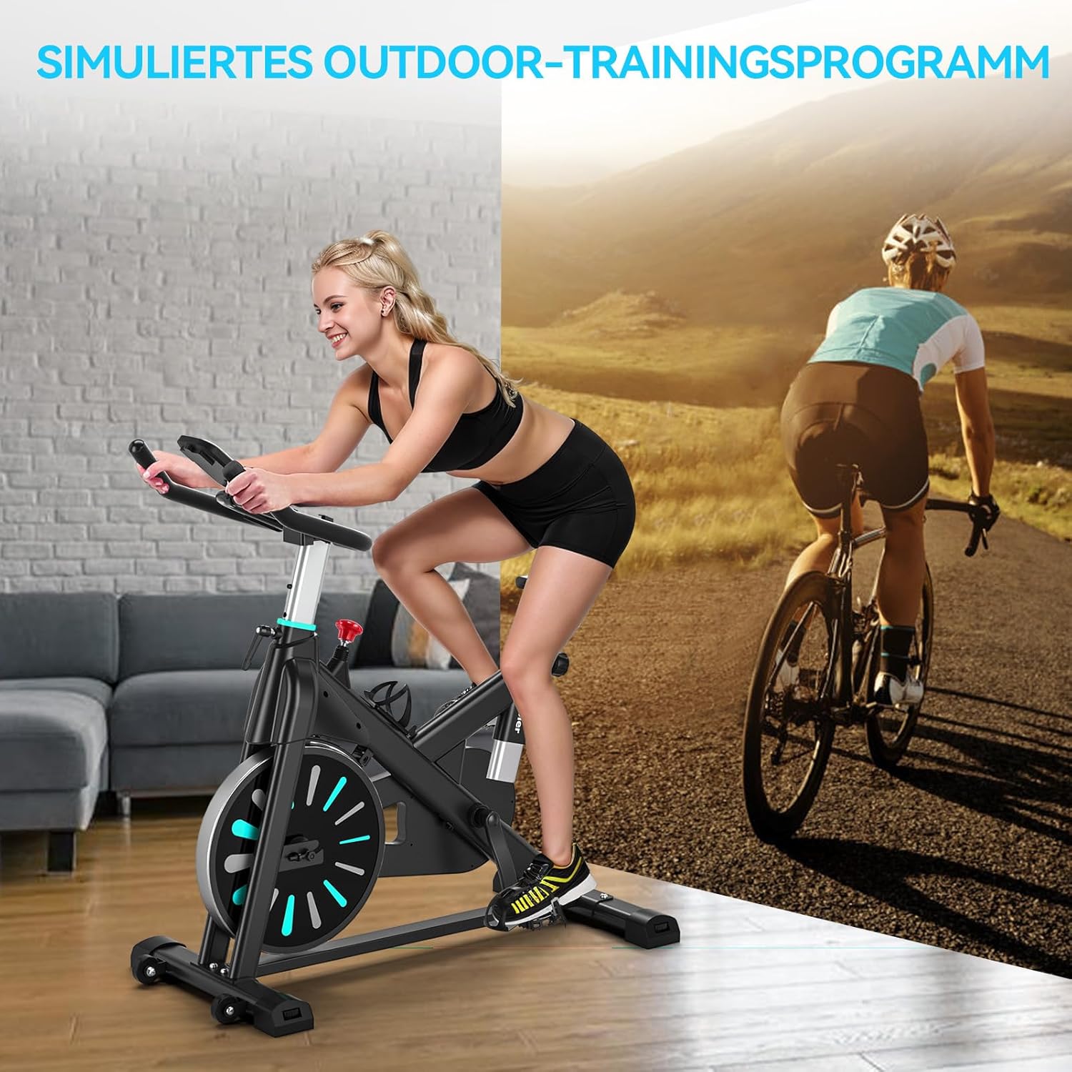 Advamsoler Cyclette, Bici Ellittica con Monitor LCD e Supporto per Tablet, Spinning Bike Silenziosa da Interno per Allenamento Cardio a Casa