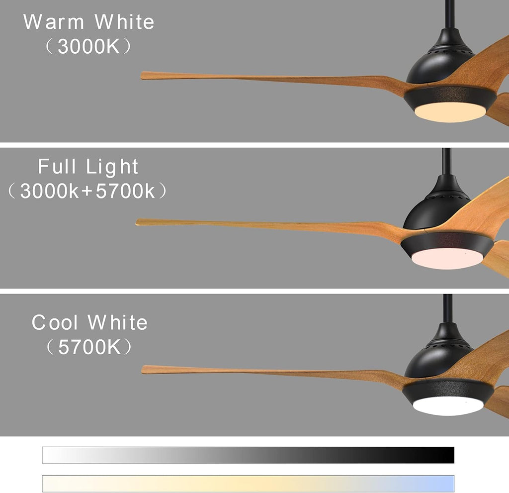 reiga Ventilatore da soffitto WiFi 132 CM con illuminazione a LED dimmerabile e telecomando, 3 temperature di colore, motore DC 6 velocità, compatibile con l'App Alexa Google Home, legno e marrone