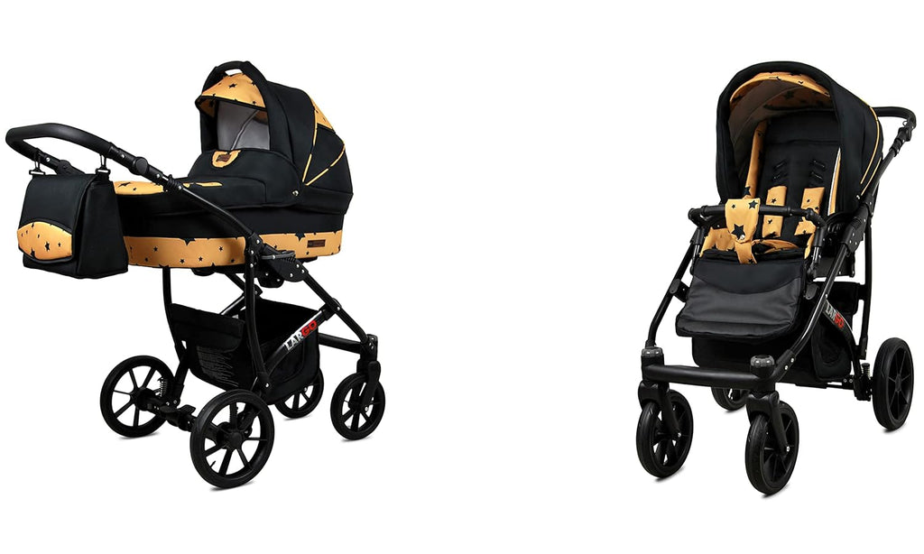 BabyLux Largo 2-in-1 Baby Kinderwagen Tief und Kinderwagen mit Zubehör Verstellbar und faltbar Aluminiumkonstruktion Wasserdicht Nicht abnehmbare Räder Brown Cream White Frame