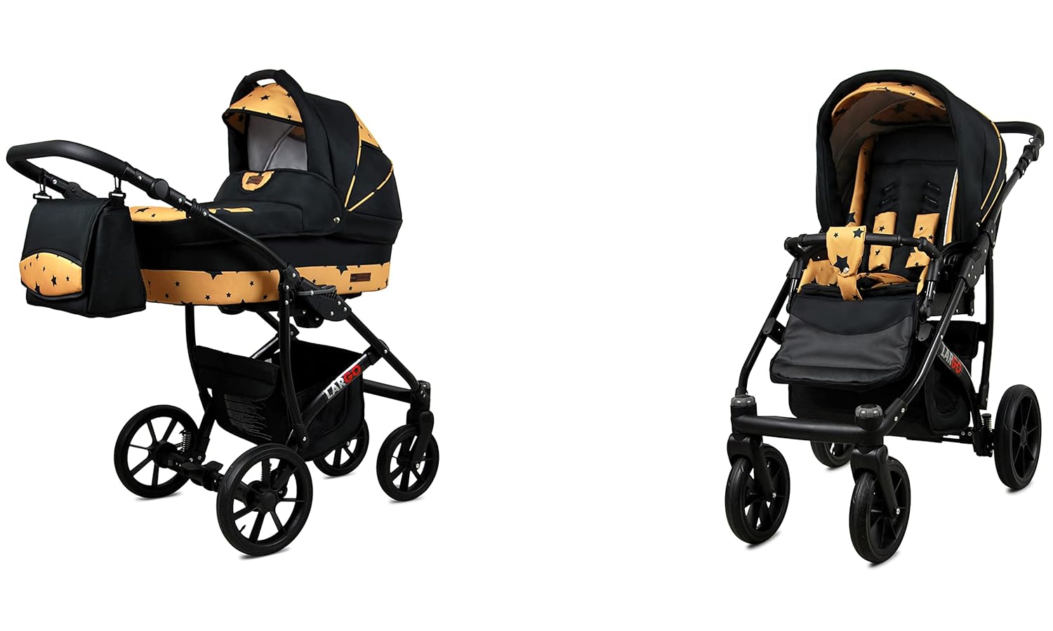 BabyLux Largo 2-in-1 Baby Kinderwagen Tief und Kinderwagen mit Zubehör Verstellbar und faltbar Aluminiumkonstruktion Wasserdicht Nicht abnehmbare Räder Brown Cream White Frame