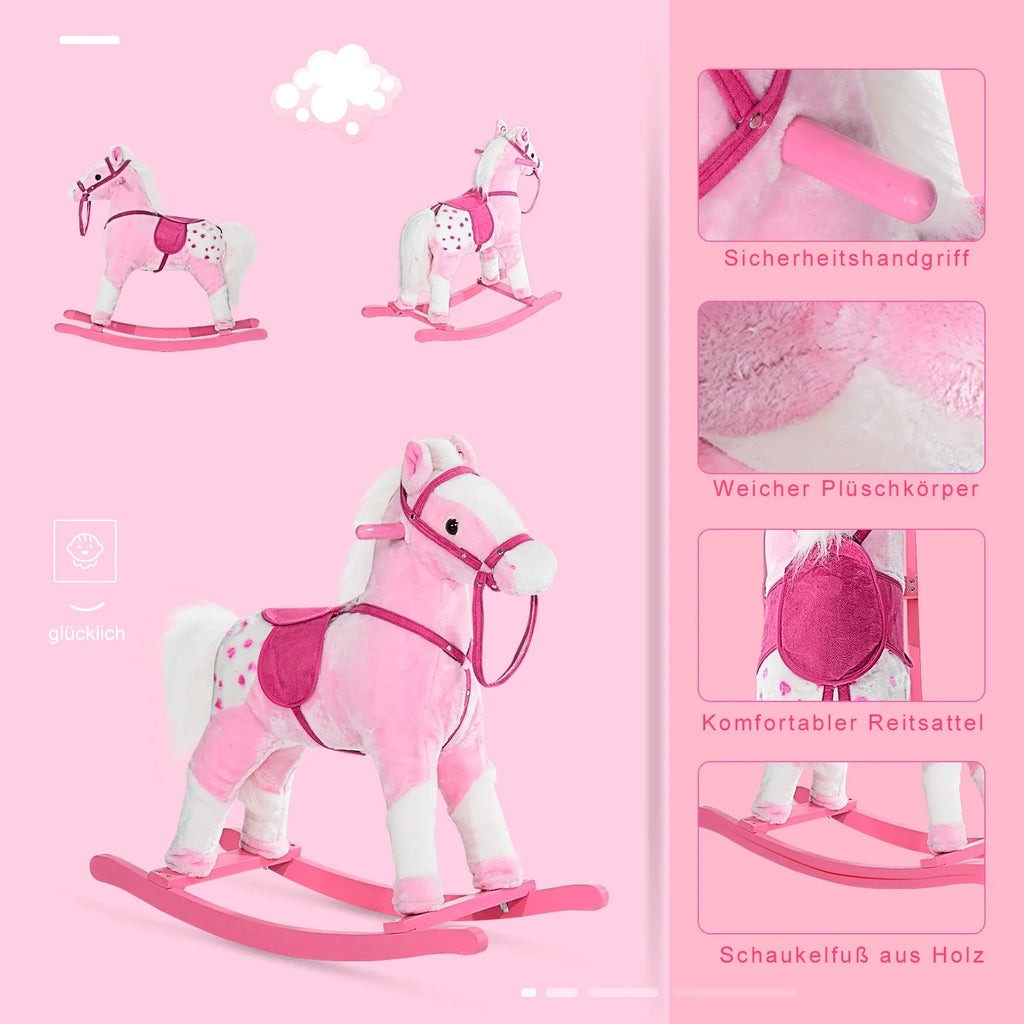 HOMCOM Cavallo a dondolo con suono, rosa