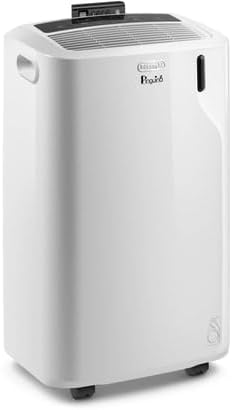 De'Longhi Pinguino PAC EM82, Condizionatore Portatile per ambienti fino a 80 m, 9.400 BTU, 2,4 kW, 63 dB, Funzione Deumidificatore, Classe Energetica A, Timer 24h, Bianco