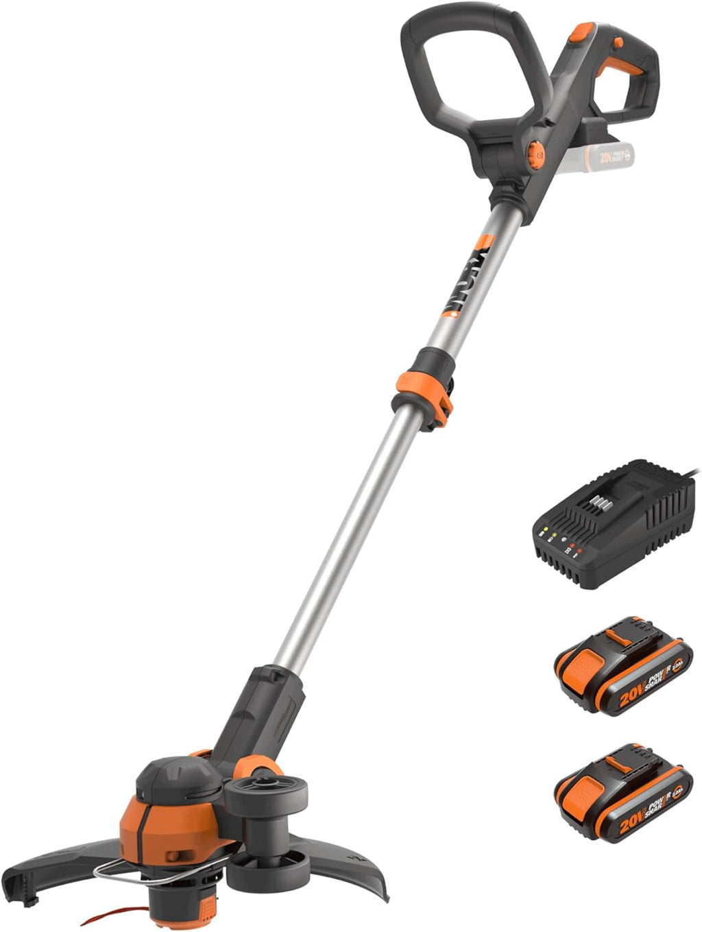 WORX 18V (20V MAX) Tagliabordi a batteria WG163E.3, Tagliabordi 2 in 1 con testa rotante a 90°, Asta telescopica, Powershare, 2 batterie da 2,0 Ah