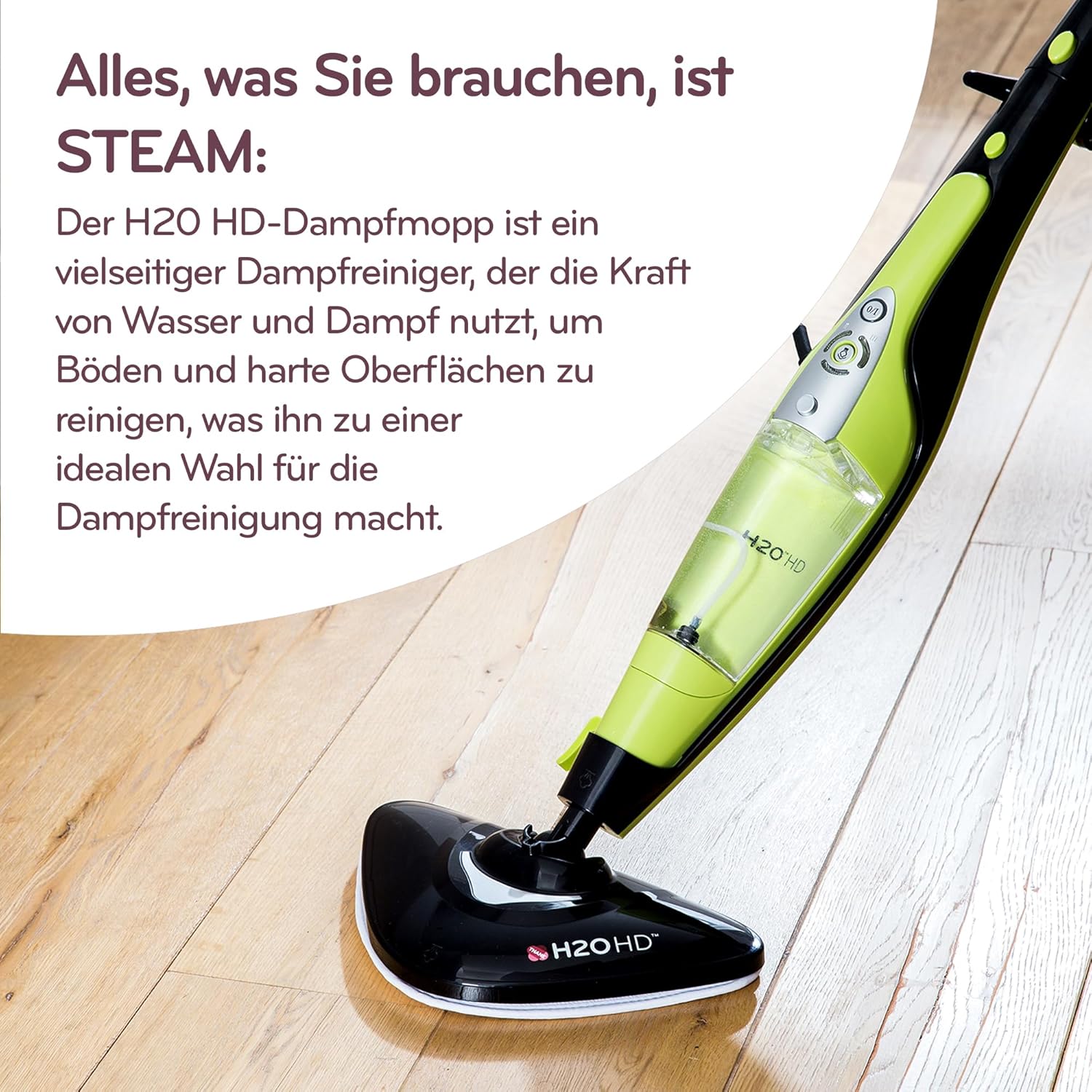 H2O HD Scopa a vapore e pulitore a vapore - Uccide il 99,9% dei batteri senza detergenti chimici (H20 HD Steam Mop & Steam Cleaner)