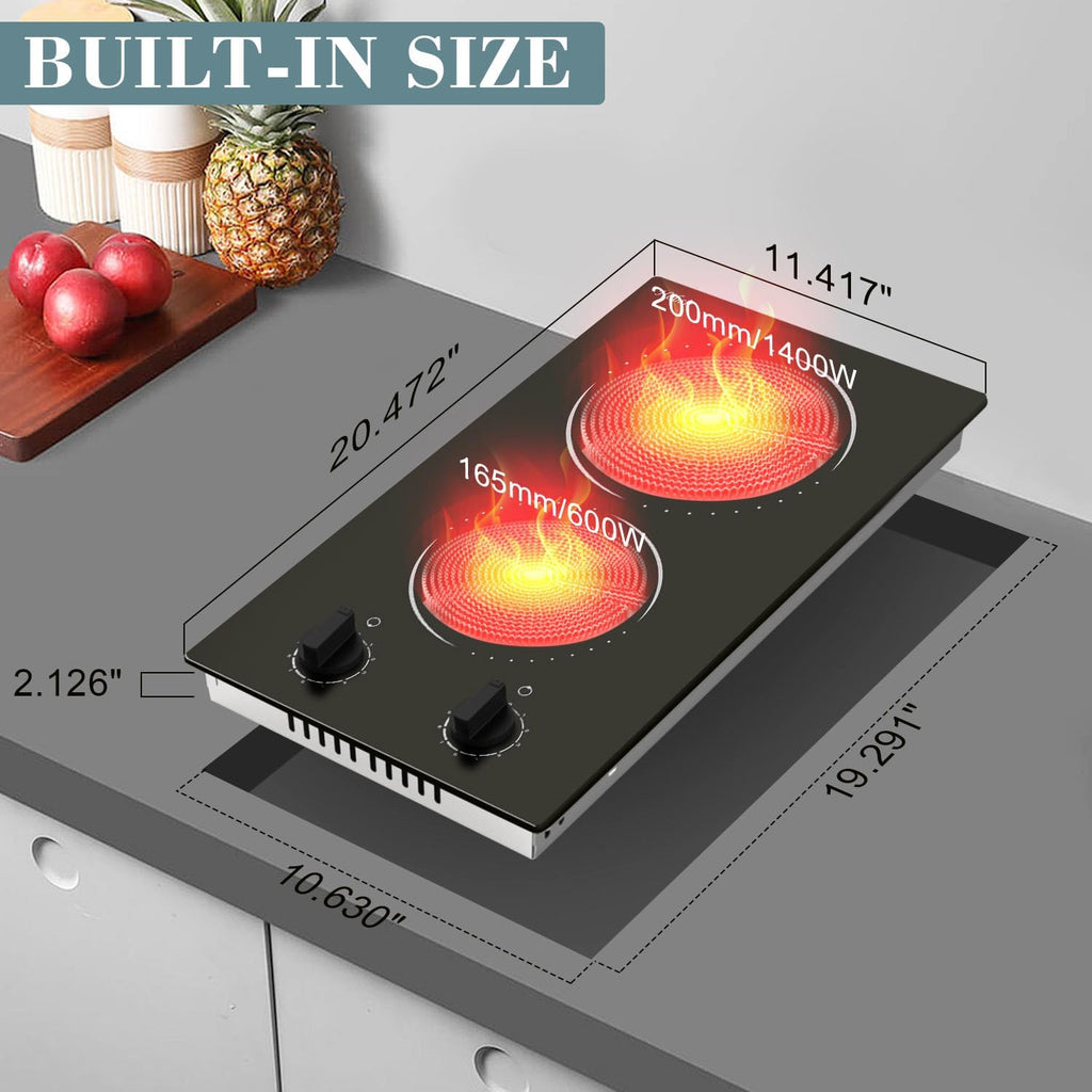Piano cottura in vetroceramica a 4 zone, sensore touch, controllo autonomo, 60cm, 6000W, 9 livelli di potenza, cablato, senza spina