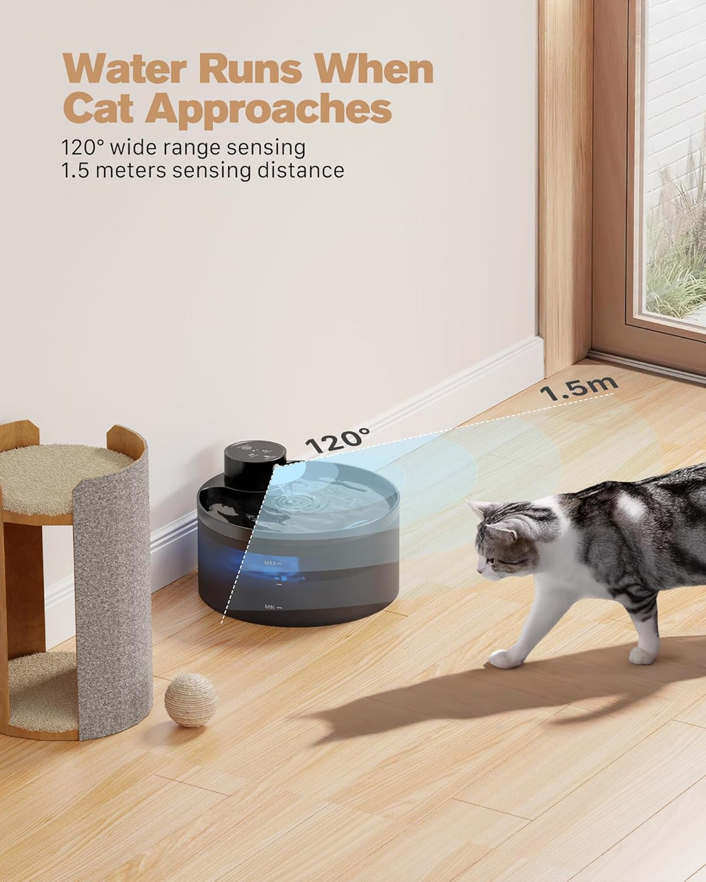 Katzenbrunnen senza fili: Fontana d'acqua da 3,2 L per gatti - Con sensore di movimento - Batteria da 4200 mAh - Pompa silenziosa con LED - Filtrazione di alta qualità - Senza BPA