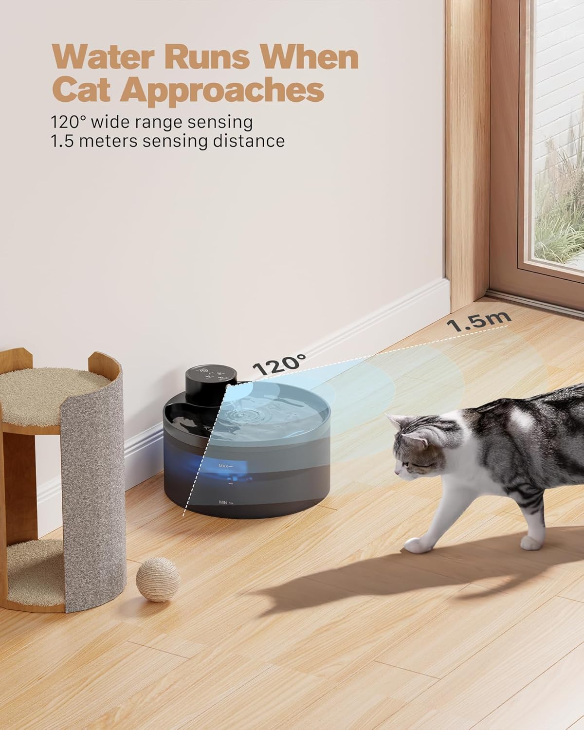 Katzenbrunnen senza fili: Fontana d'acqua da 3,2 L per gatti - Con sensore di movimento - Batteria da 4200 mAh - Pompa silenziosa con LED - Filtrazione di alta qualità - Senza BPA