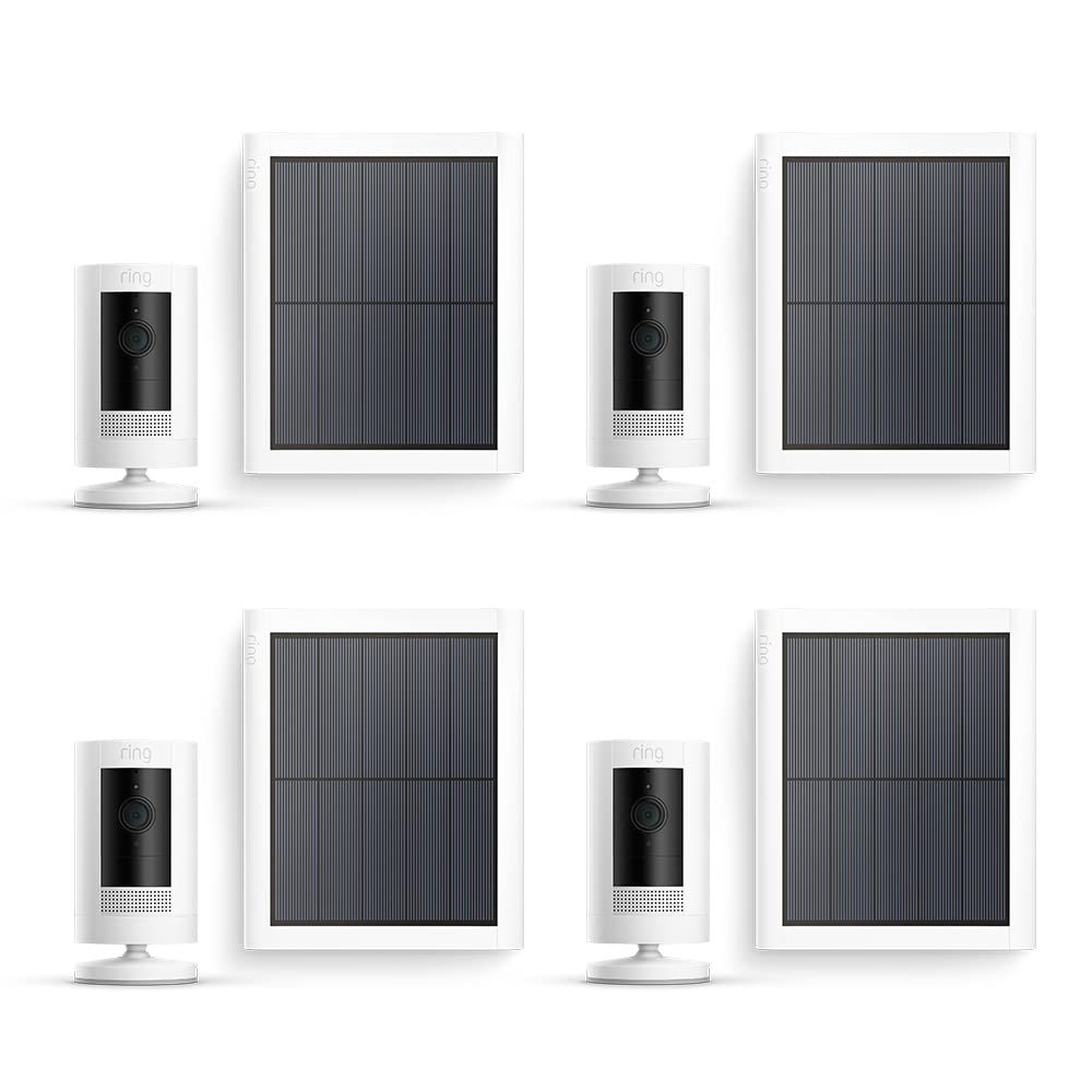 Ring Außenkamera Solar (Stick Up Cam) | Überwachungskamera aussen mit Solarpanel, 1080p-HD-Video, WLAN, witterungsbeständig, geeignet für Haus & Grundstück | 4 Kameras