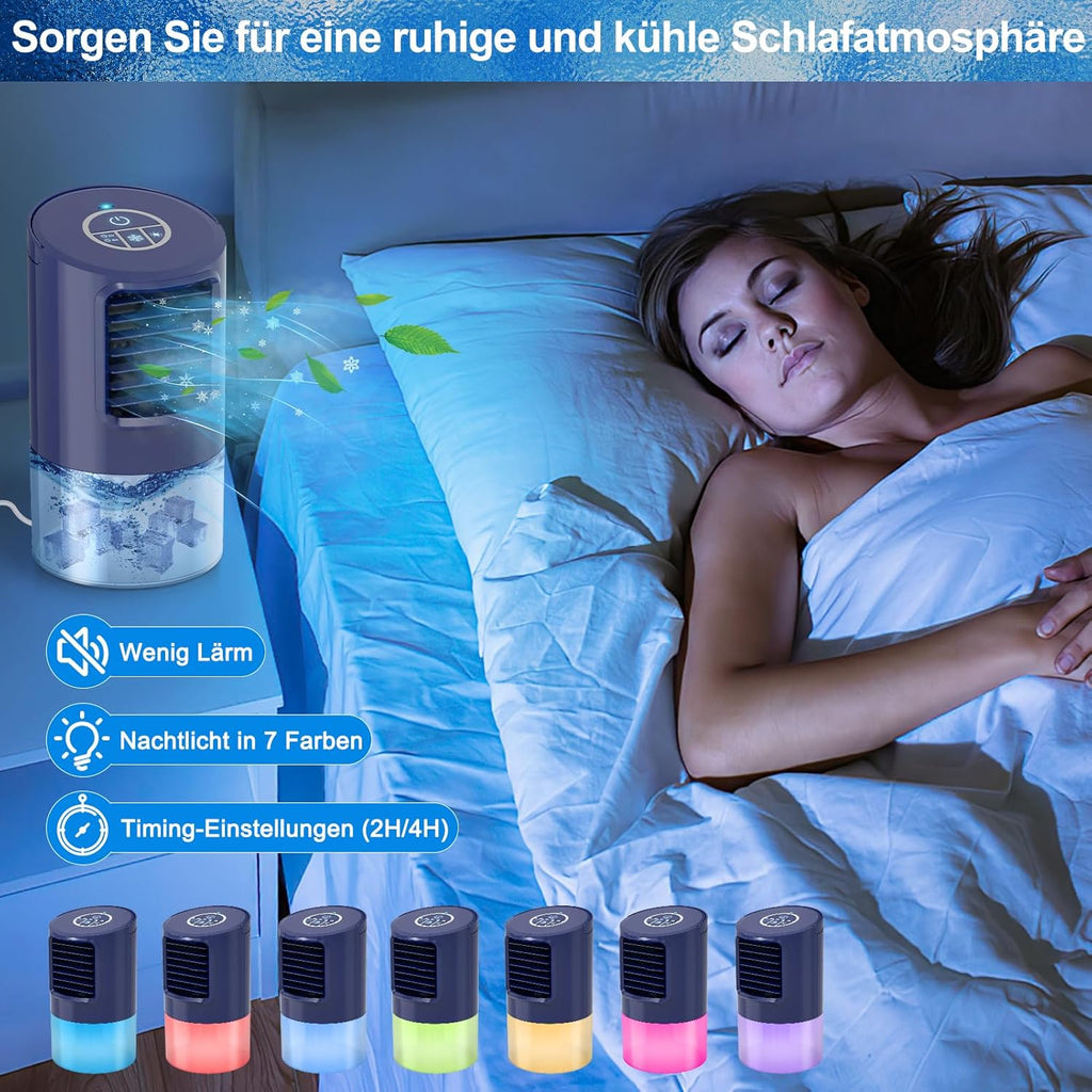 RenFox Condizionatore d'aria mini raffreddatore d'aria, 5 in 1 climatizzatore mobile, raffreddatore d'aria, ventilatore, umidificatore, 3 velocità, 7 LED, raffreddatore d'aria piccolo per casa e ufficio