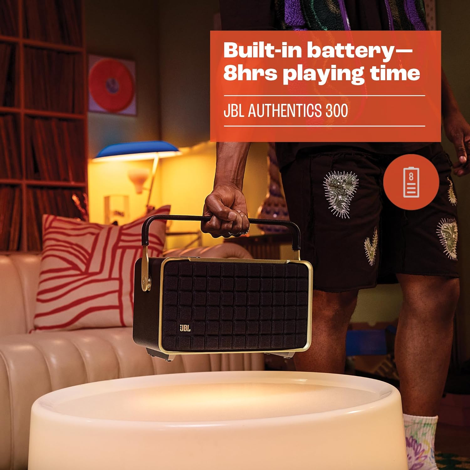 JBL Authentics 200 Smart Home Altoparlante – Cassa Bluetooth dal design retrò anni '70 – Con griglia Quadrex, Google Assistant, Alexa, AirPlay e JBL One App – Nero