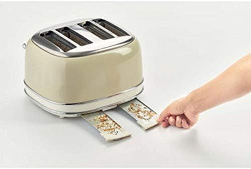 Ariete Vintage 156, 4-Scheiben-Toaster, Retro Toaster mit 6 Toaststufen, Automatischer Auswurf, Auftaufunktion, Herausnehmbares Krümelfach, Gehuse aus Edelstahl, 1600W, Beige