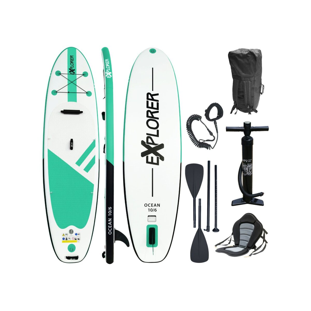 Explorer Stand-up-Paddleset OCEAN 10.6 Kajak Set 320 (verde / bianco, 320 x 84 x 12,7 cm) - Articolo di seconda mano come nuovo