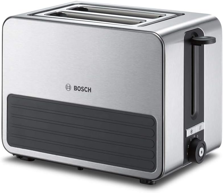 Bosch TAT7S25 Kompakt-Toaster, Auftau/Aufknusperfunktion, 1050 W, Edelstahl/schwarz & WMF Lono Sandwich Maker, für 2 Standard- oder XXL-Toasts, 2-stufige Höhenanpassung, edelstahl matt