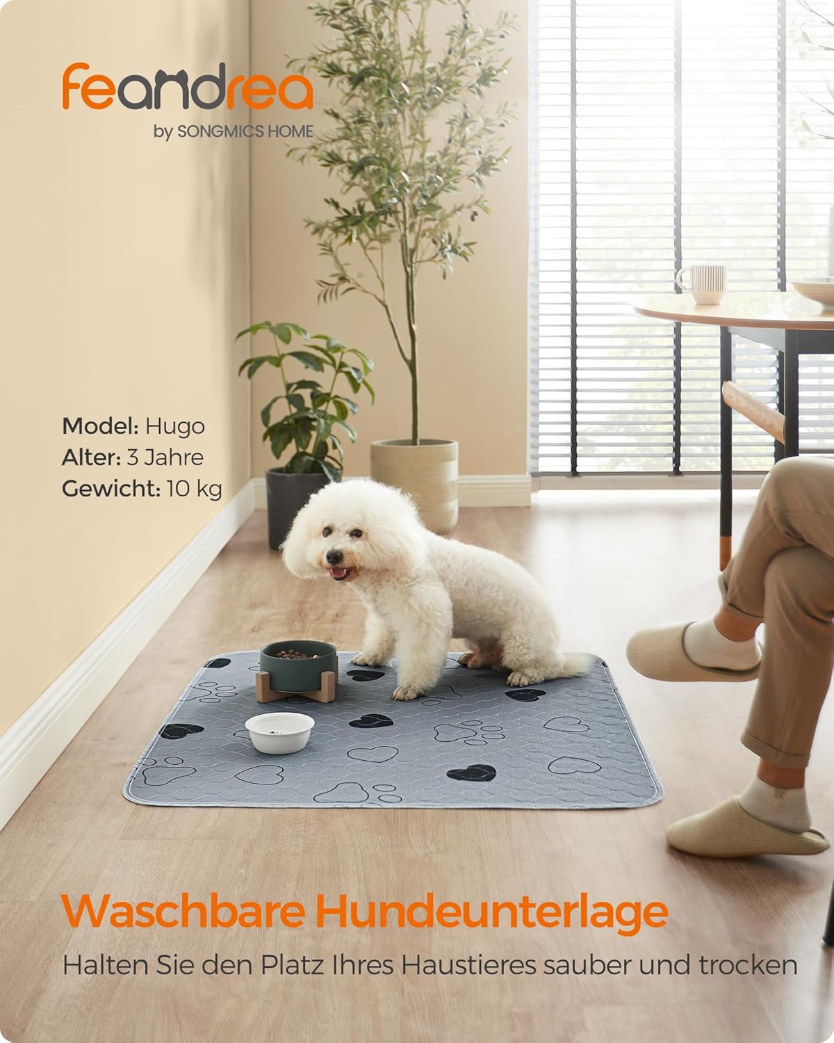 Feandrea Welpen-Unterlagen waschbar, Wiederverwendbare Matten für Hunde, 152 x 122 cm, 2er Set, XL, Hundetoilette, auslaufsicher, rutschfest, super saugfhig, Katzen, Kaninchen, grau PTD048G01