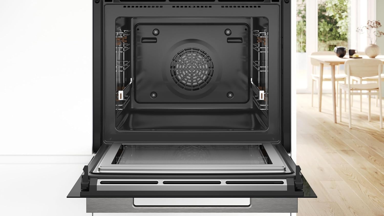 Bosch HMG7361B1, Serie 8 Forno da incasso intelligente con funzione microonde, 60 x 60 cm, Made in Germany, Nero, Air Fry, Anello di controllo digitale, Display touch, Programmi automatici, Supporto per la pulizia