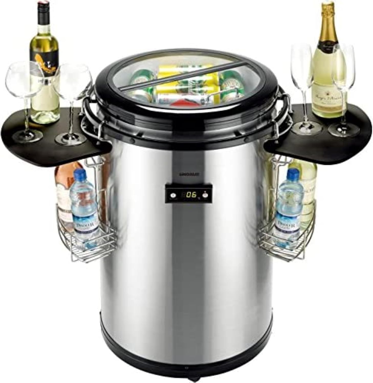 Fusto refrigerante Syntrox 50 l | Contenitore refrigerante | Fusto per bevande | Party cooler | Refrigeratore per bottiglie Salaron, per eventi, con coperchio in vetro, indicatore di temperatura, 75 Watt (Nero)
