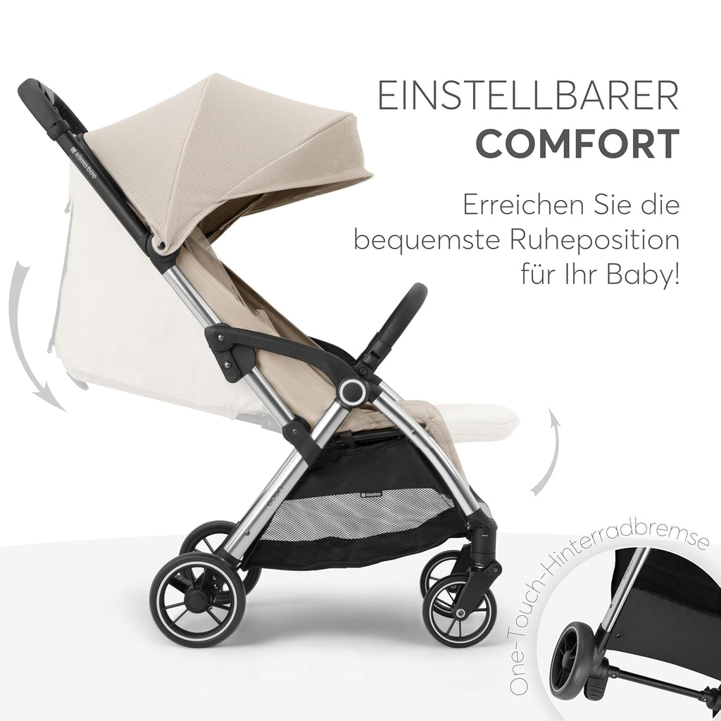 KikkaBoo EDEN Passeggino, passeggino fino a 22 kg, chiusura automatica, posizione reclinata, ultraleggero, compatto, nero
