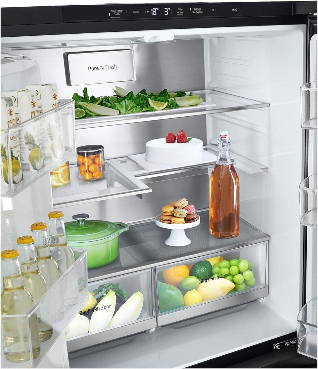 LG GMG861EPAE InstaView SLIM Multi-Door, Classe E, 508 L, Frigorifero Combinato, Erogatore di Ghiaccio, Ghiaccio Tritato e Acqua con UVnano, Total NoFrost, Compressore Smart Inverter, Wi-Fi, Colore Matte Black