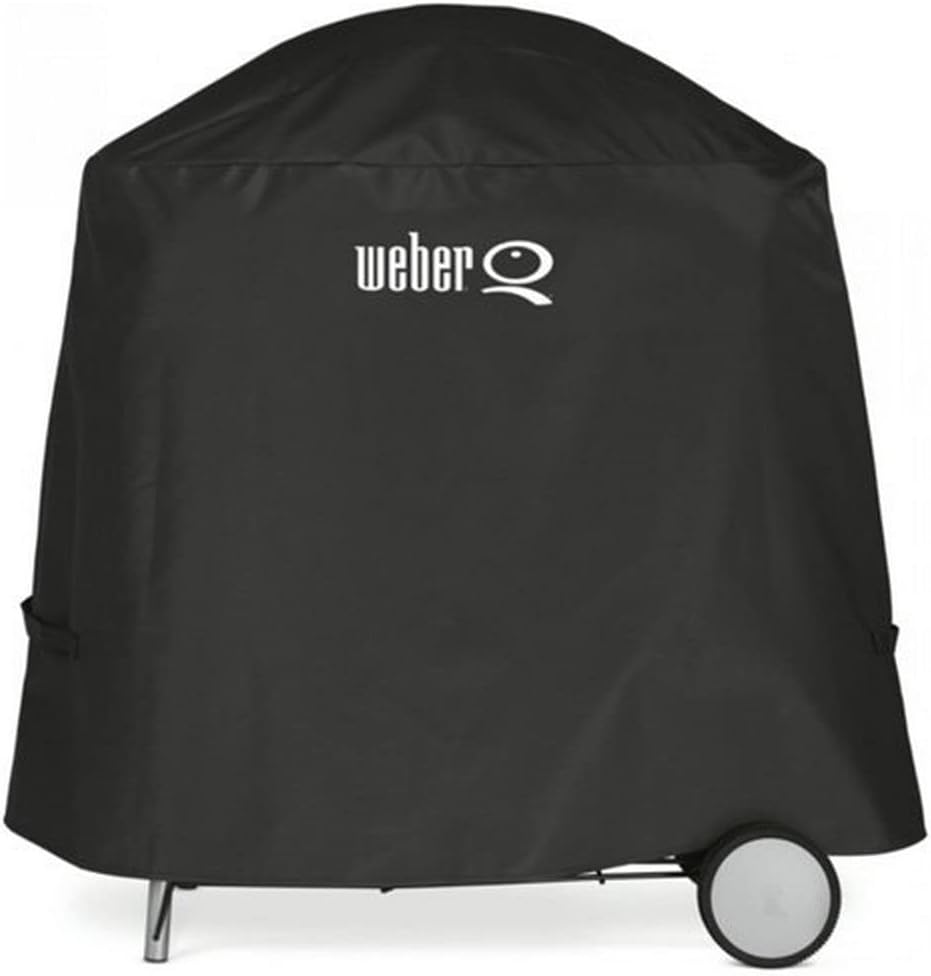 Weber Q2400 Barbecue elettrico con supporto + tavolini laterali, superficie di cottura 54 x 39 cm, portatile, griglia di cottura in ghisa smaltata in due pezzi, coperchio e braciere in ghisa d'alluminio - Grigio scuro (55020879)