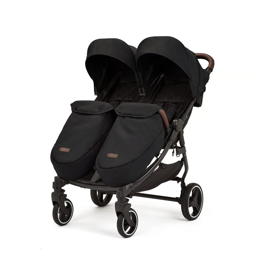 Ickle Bubba Venus Prime Passeggino Gemellare - Adatto dalla Nascita fino a 15 kg (circa 3 anni), Passeggino Leggero Pieghevole per Gemelli con Culla Morbida per Neonati, 2 Coprigambe e Parapioggia (Nero)