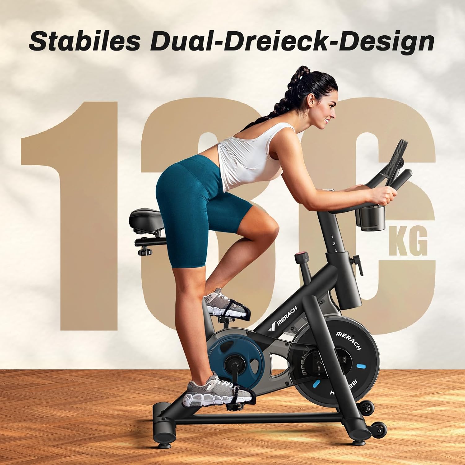 MERACH Cyclette con Resistenza Regolabile, Bici da Allenamento Silenziosa con Monitor LCD Migliorato, Supporto per Tablet, Cyclette da Interno per Cardio Fitness a Casa, App Dedicata, Fino a 136 kg