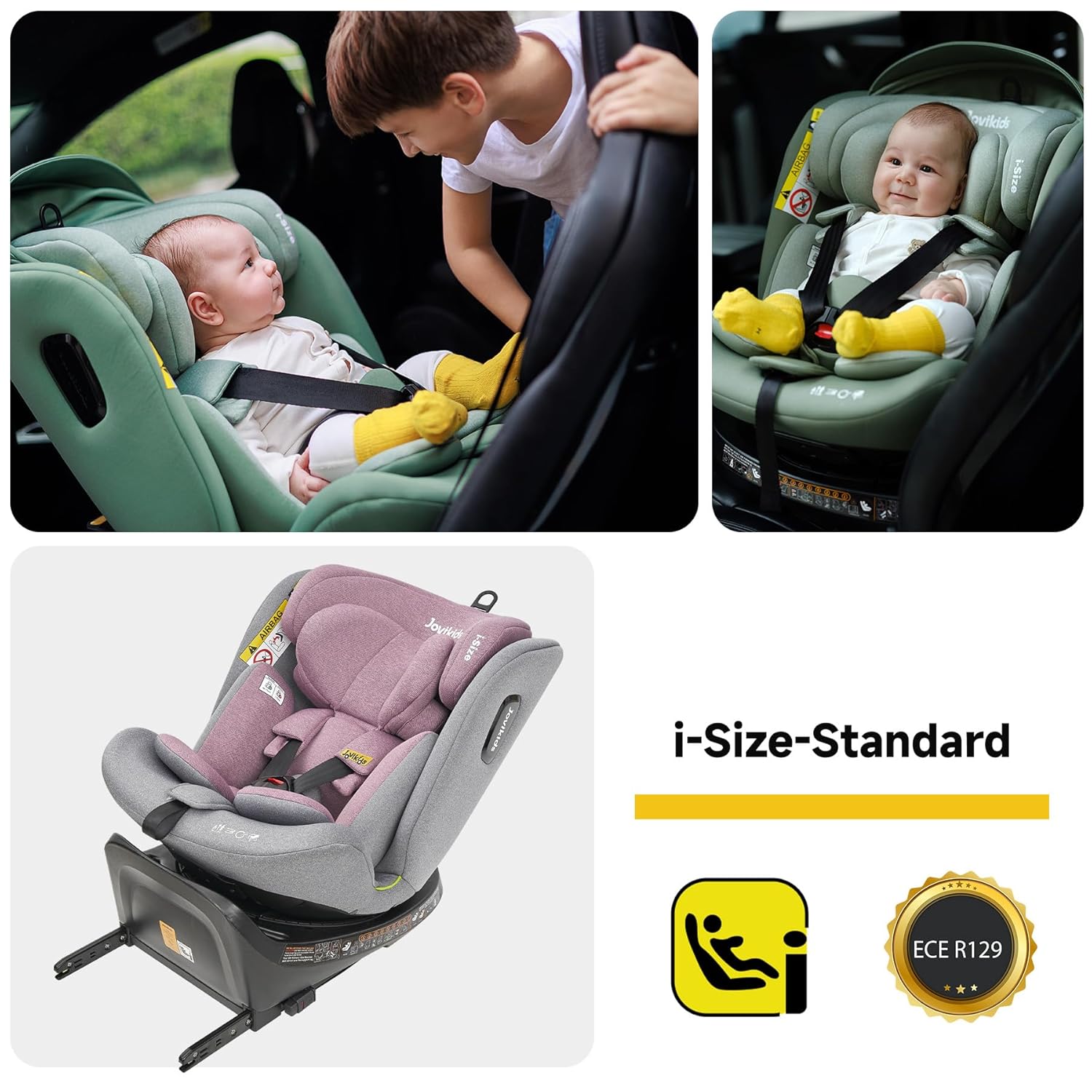 Jovikids 360° Drehbar Kindersitz mit ISOFIX, i-Size 40-150cm(ab Geburt -12 Jahre) Baby Autositz Reboarder mit Liegefunktion & Abnehmbar Vordach, ECE R129 (blau)