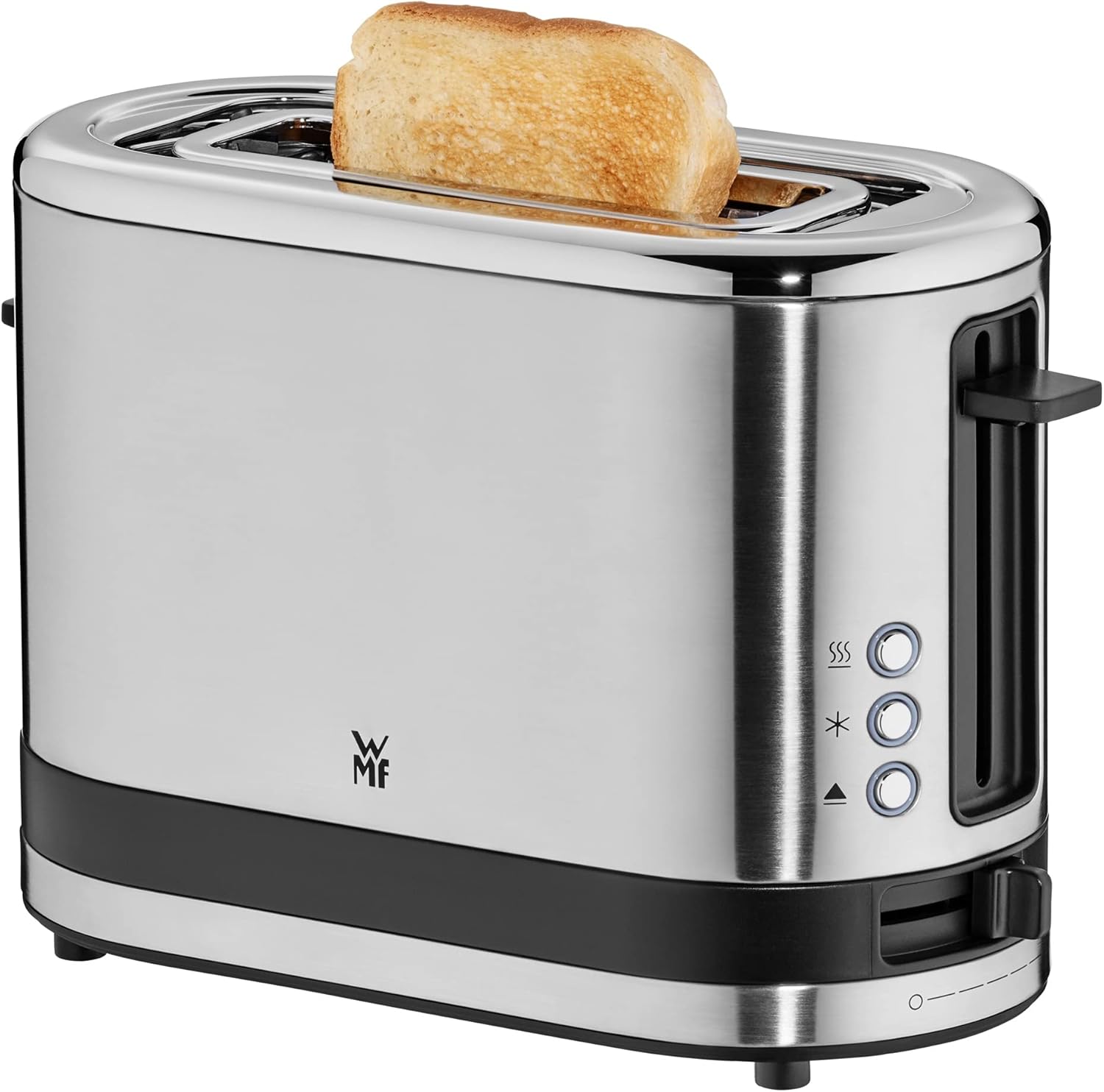 WMF Küchenminis Macchina da caffè con filtro Aroma, 870 Watt, Cromargan opaco e Tostapane 1 fetta a fessura lunga Küchenminis per Toast XXL, accessorio per panini, 7 livelli di doratura, protezione surriscaldamento 600W, Acciaio inox opaco