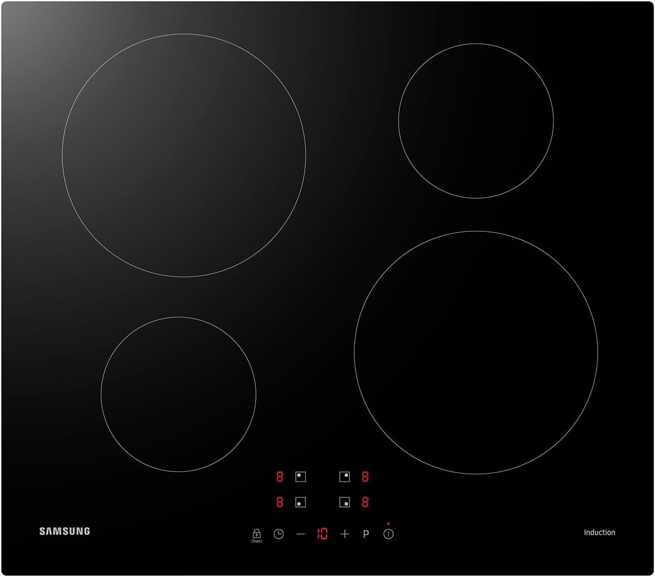 Samsung NZ64M3NM1BB Piano Cottura a Induzione Autonomo, Piastra in Vetroceramica da 60 cm, Senza Cornice, 4 Zone di Cottura con Controllo Touch, 9 Livelli di Potenza, 4 Booster, Sicurezza Bambini, Nero
