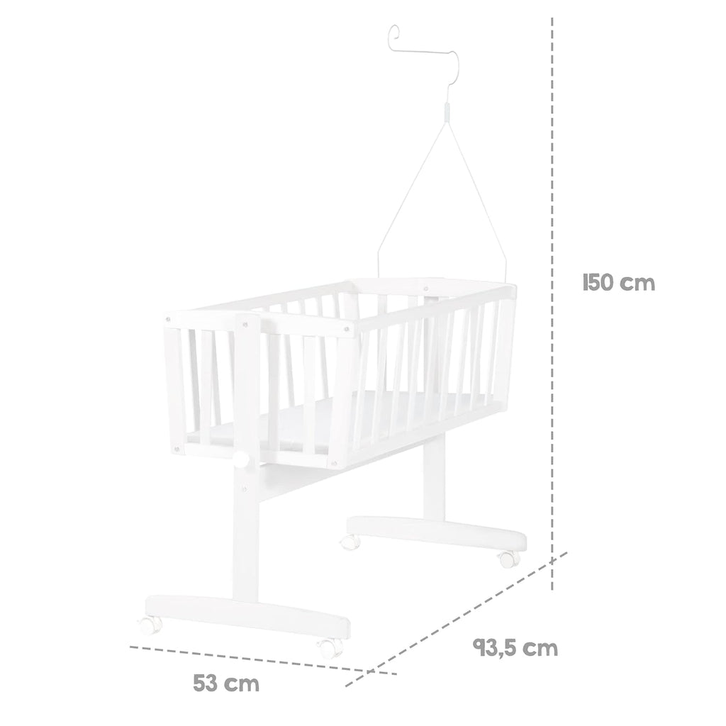 roba Babywiege 40 x 90 cm Adam & Eule - Stubenwagen & Wiege mit Rollen - Bett Set komplett mit Feststellfunktion - Inkl. textiler Ausstattung - Holz weiß