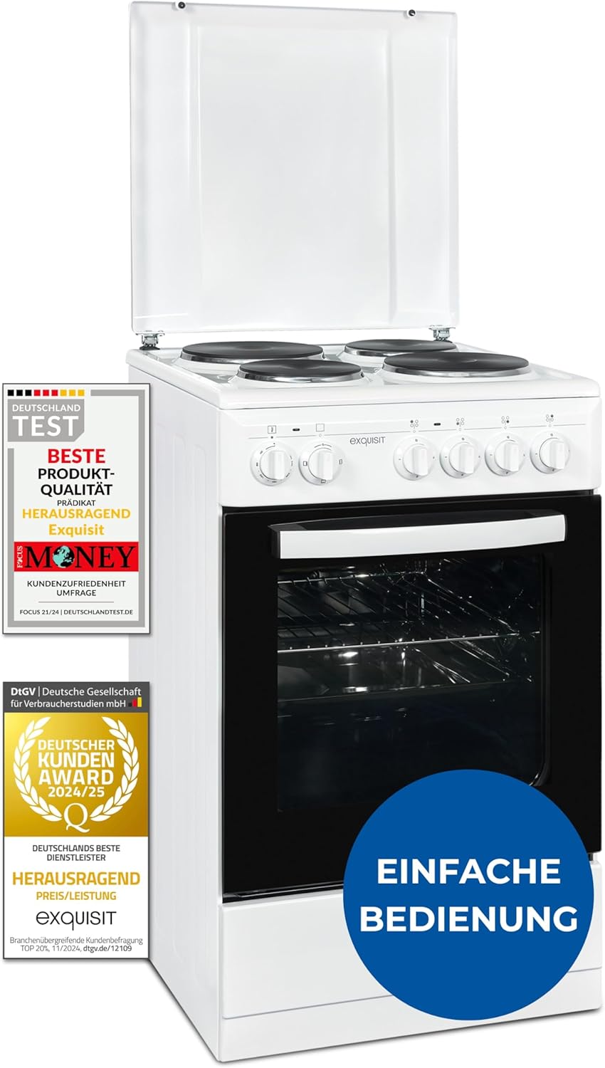 Cucina autonoma squisita, Cucina autonoma larghezza 50 cm, Piano cottura a piastre, Facile da usare, Vano cottura 48 l, Cucina elettrica 50 cm, EH9-3-090 bianca