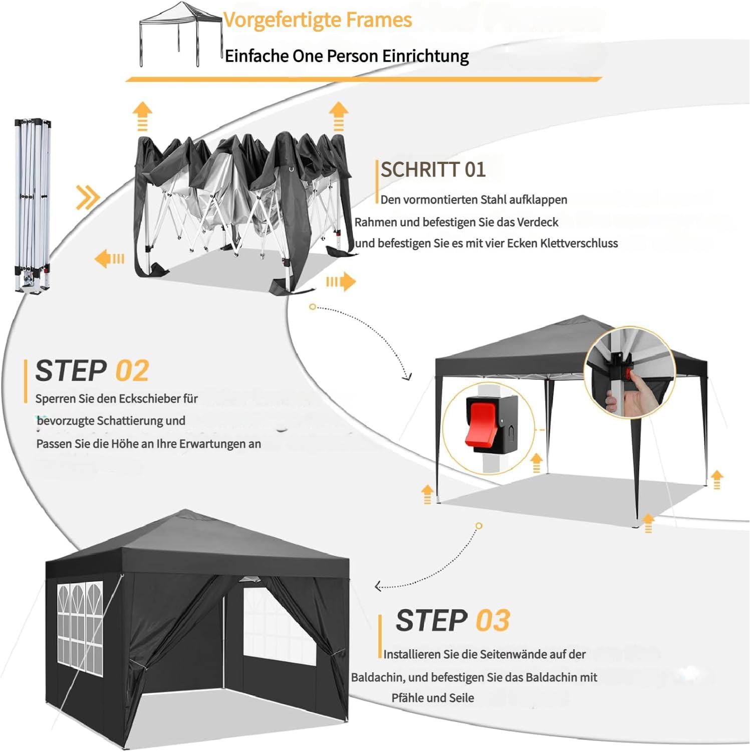 COBIZI Gazebo 3x6 Pieghevole Impermeabile Stabile con 6 Pareti Laterali a Cono Tenda per Feste 3 Altezze Regolabili Protezione UV Borsa per il Trasporto Picchetti, Corde per Giardino, Matrimoni, Mercati, Eventi all'Aperto