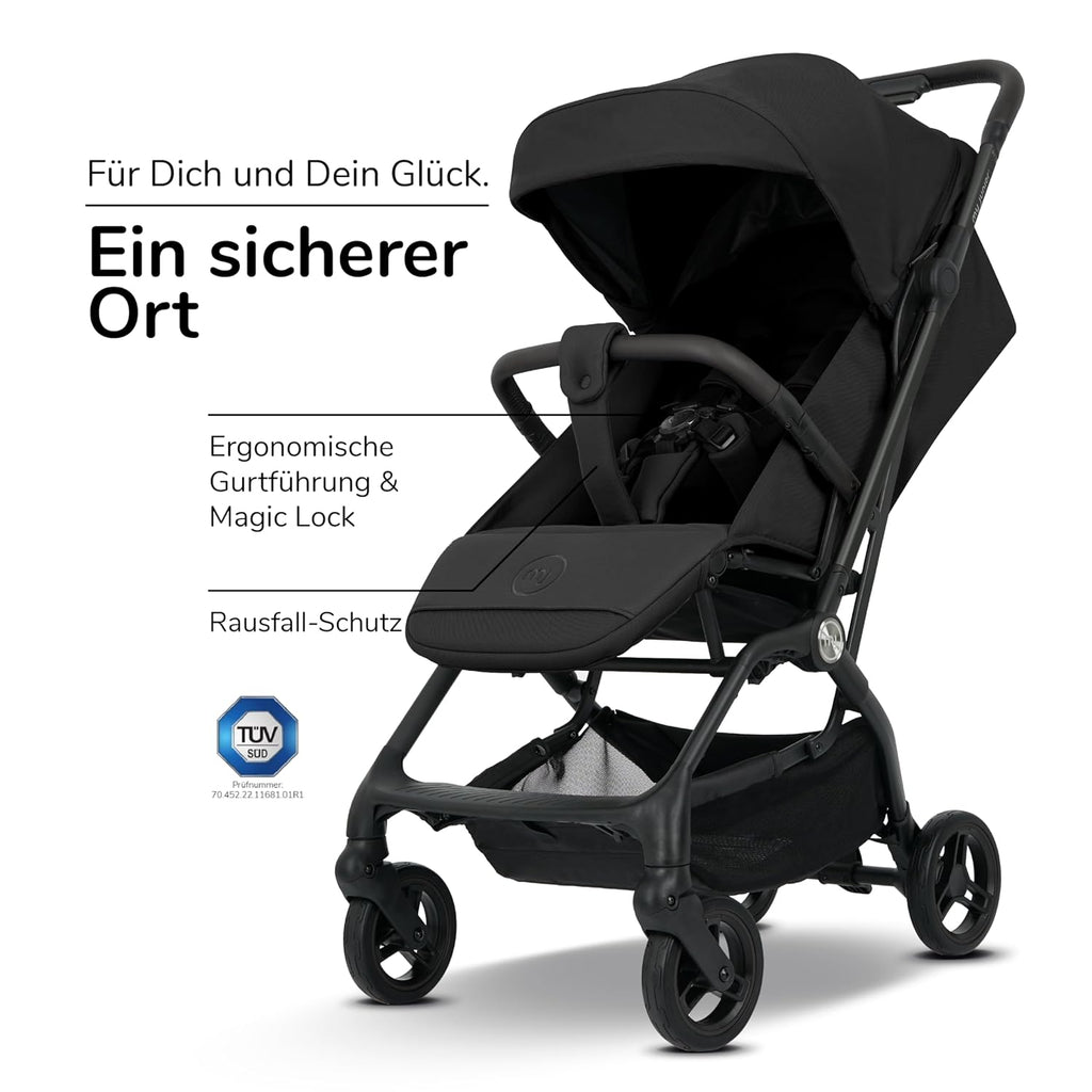 my junior® Buggy PICO³ | bis 22kg | Einhand AutoFold-Klappmechanismus | Ergonomische Liegeposition nach IGR e.V. | großes Sonnenverdeck UV50+ | Handgepäckmaß | 2 Belüftungsfenster Hazel - Black