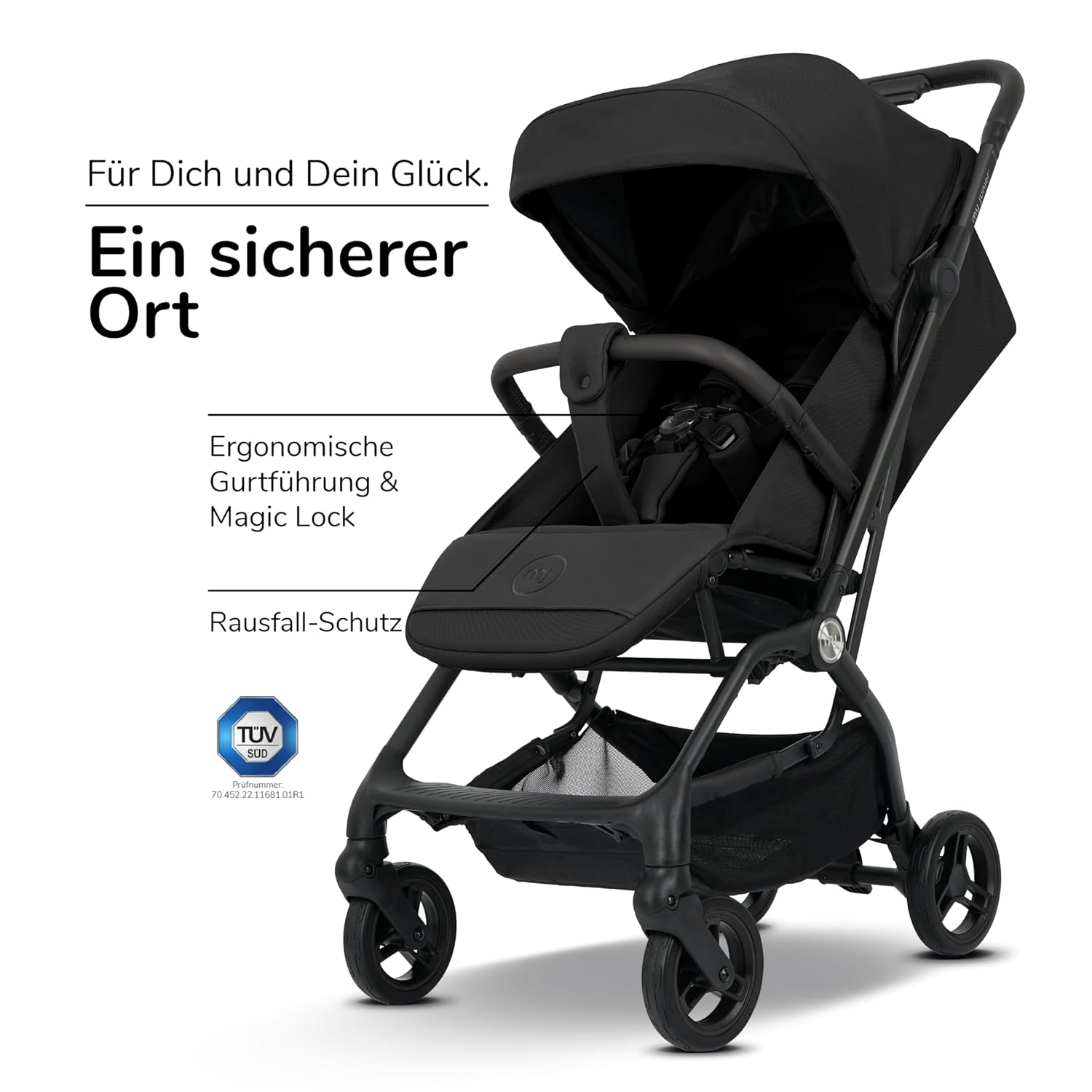 my junior® Buggy PICO³ | bis 22kg | Einhand AutoFold-Klappmechanismus | Ergonomische Liegeposition nach IGR e.V. | großes Sonnenverdeck UV50+ | Handgepäckmaß | 2 Belüftungsfenster Hazel - Black