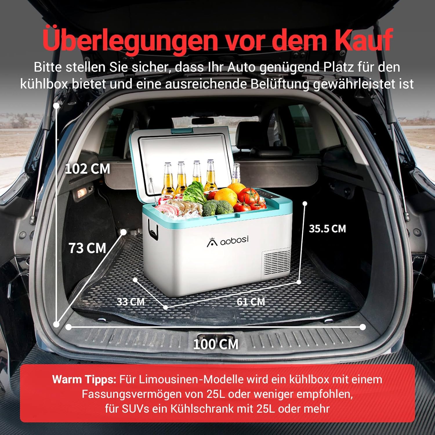 AAOBOSI Frigo Box a Compressore 36 L, Frigo Portatile per Auto con Controllo App WiFi, 12/24 V e 100-240 V, fino a -20 °C per Auto, Camion, Barca, Camper, Campeggio, Doppia Zona