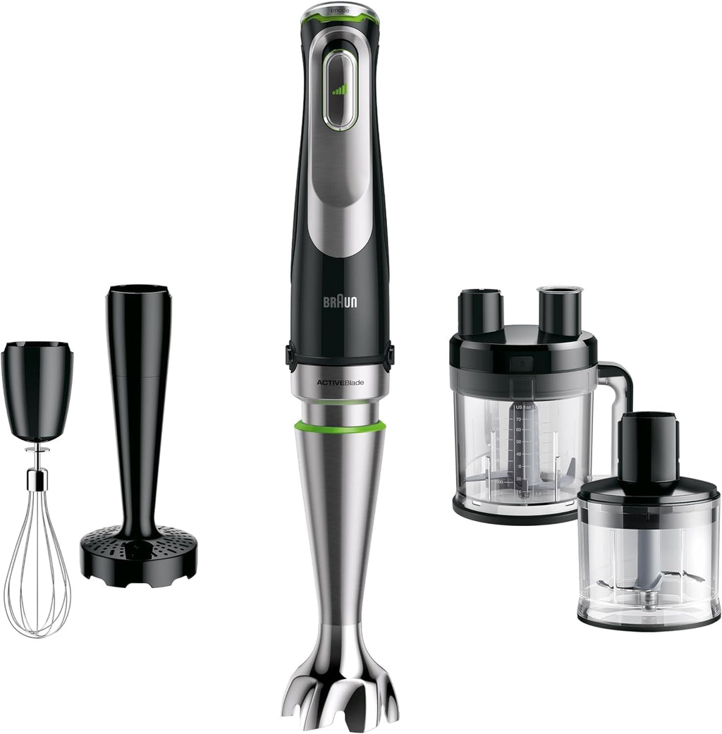 Braun MultiQuick 9 MQ 9187XLI – 5-in-1 Stabmixer mit Küchenmaschinen-Aufsatz, Zerkleinerer, Kartoffel- & Gemüsestampfer & Schneebesen, stufenlose Geschwindigkeitseinstellung, 1200 W, Schwarz/Edelstahl