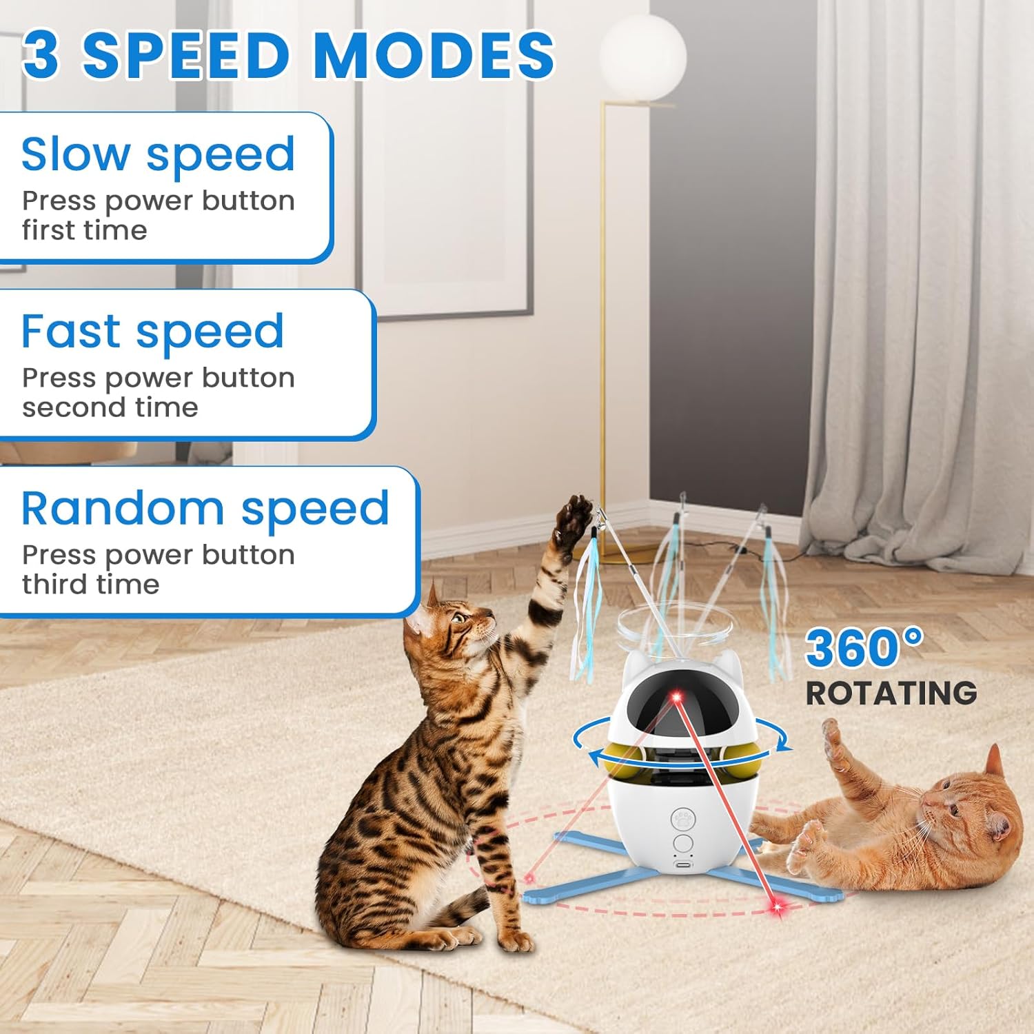 PETTOM Katzenspielzeug Selbstbeschftigung, 3-in-1 Katzenspielzeug Elektrisch Automatisch, Interaktives Spielzeug für Katzen USB Aufladbar