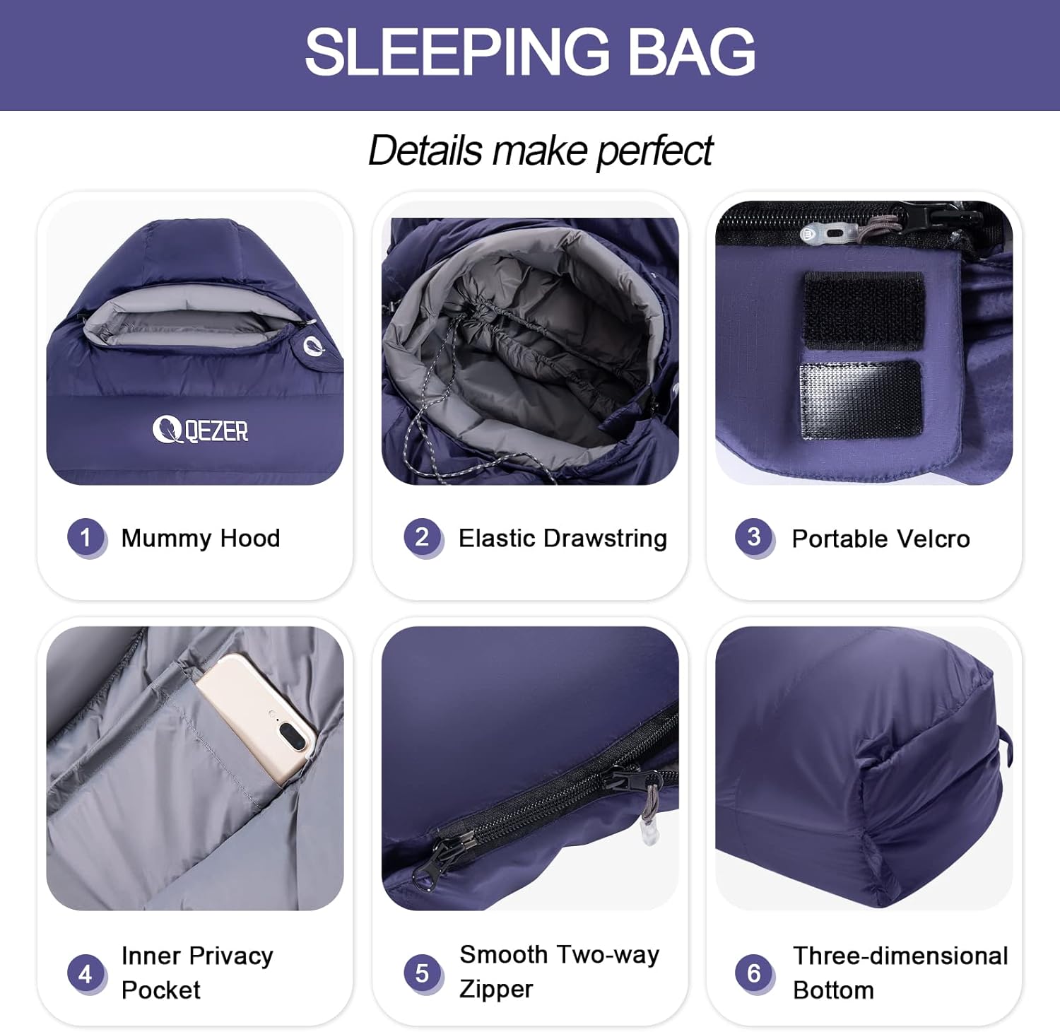 QEZER Daunenschlafsack Warmer Winter Schlafsack Outdoor -8°C bis -23°C 4 Jahreszeiten Mumienschlafsack für Erwachsener und Jugendliche Camping Outdoor und Indoor
