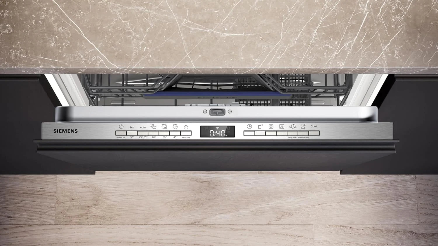 Siemens SN63EX06VE, iQ300 Smarter Lavastoviglie, Lavastoviglie a incasso totale, 60 cm, Cassetto posate, Extra silenziosa, varioSpeed, Apertura automatica porta, Triple rackMatic, infoLight, intensiveZone