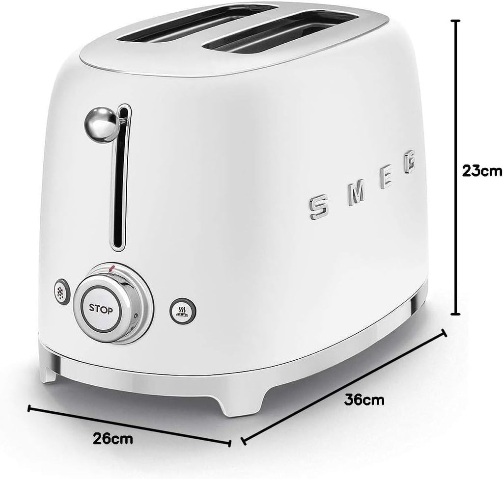 Smeg, 2x2 TSF01CREU - Tostapane, 2 scomparti per 2 fette, 6 livelli di doratura, funzione riscaldamento, funzione scongelamento e bagel, vassoio raccoglibriciole, 950W, Crema