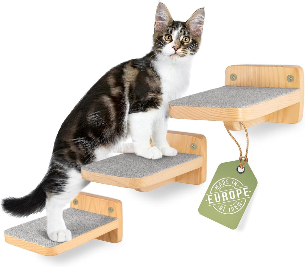 WOOWOOD Katzen-Wandkletterwand | 3-teiliges Katzenleiter-Set | Wandleitern für Katzen | Katzenkletterwand-Set | Katzenleiter | Wandklettern für Katzen | Katzenlaufsteg | Wandklettern für Katzen