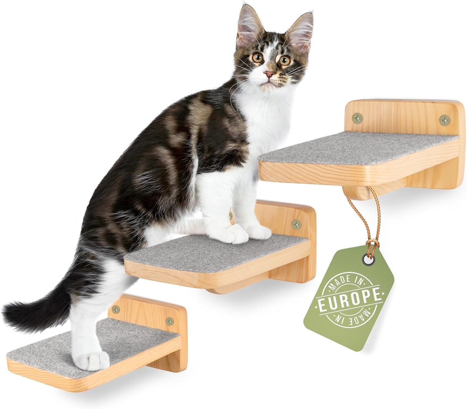 WOOWOOD Katzen-Wandkletterwand | 3-teiliges Katzenleiter-Set | Wandleitern für Katzen | Katzenkletterwand-Set | Katzenleiter | Wandklettern für Katzen | Katzenlaufsteg | Wandklettern für Katzen