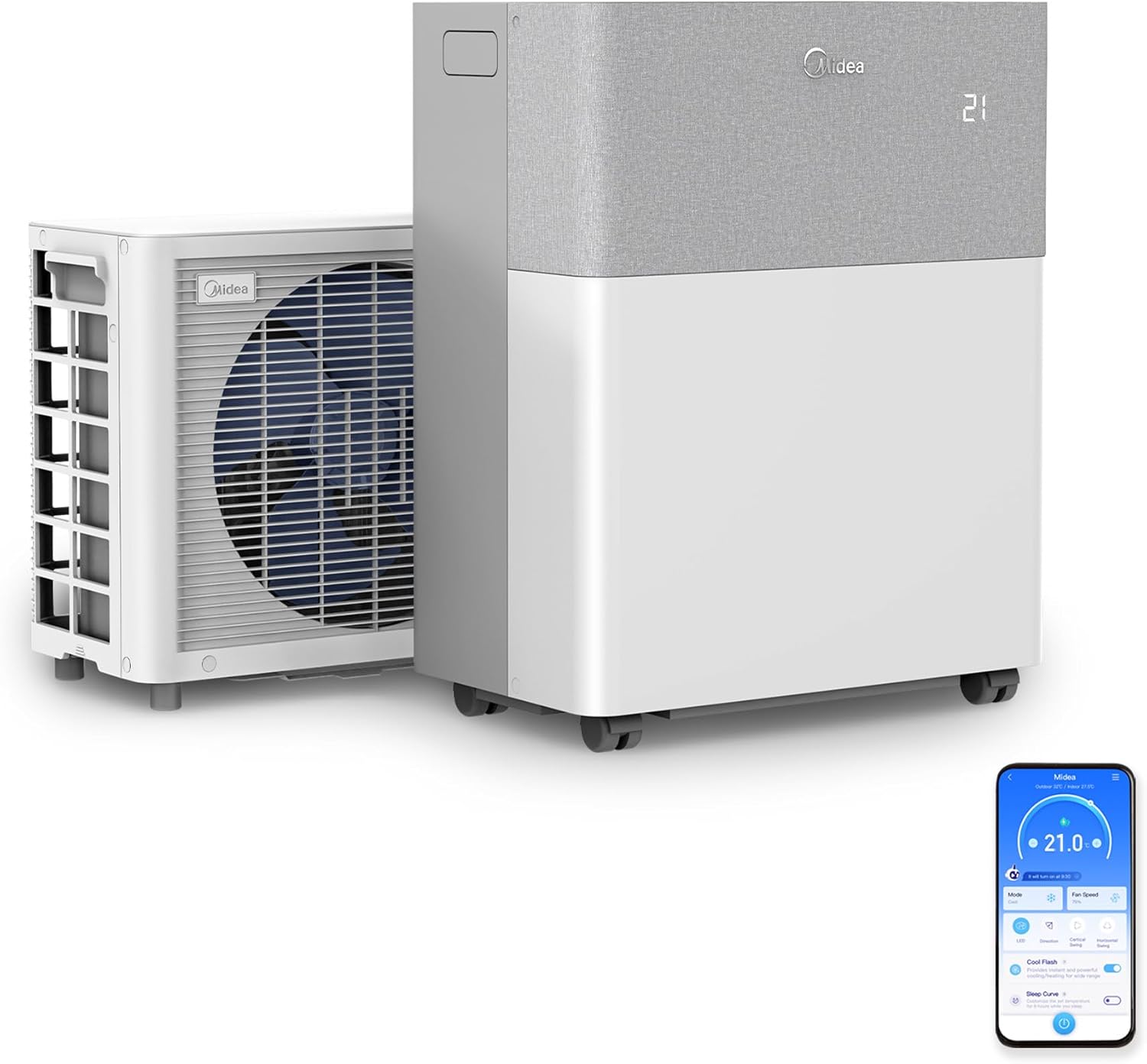 Condizionatore Midea Portasplit, pompa di calore mobile, raffreddamento A++/riscaldamento A+, 12000 BTU 3,5kW, per ambienti fino a 42 m² / 105 m³, solo 39 dB(A) in modalità silenziosa