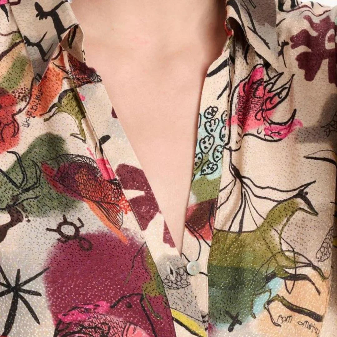 Lozenda - Blusa bohémien fluida con motivo floreale autunnale