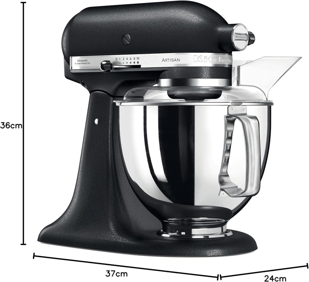 KitchenAid Küchenmaschine I Artisan I Kippbarem Food Processor I Teigknetmaschine mit 5 Zubehör | 2 Schüsseln aus Edelstahl | 4.8 L | Schwarz