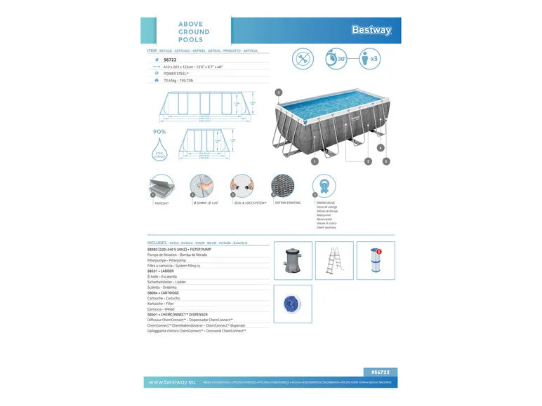 Piscina con telaio Power Steel™ - set completo con pompa filtro, ca. L 412 x P 201 x A 122 cm