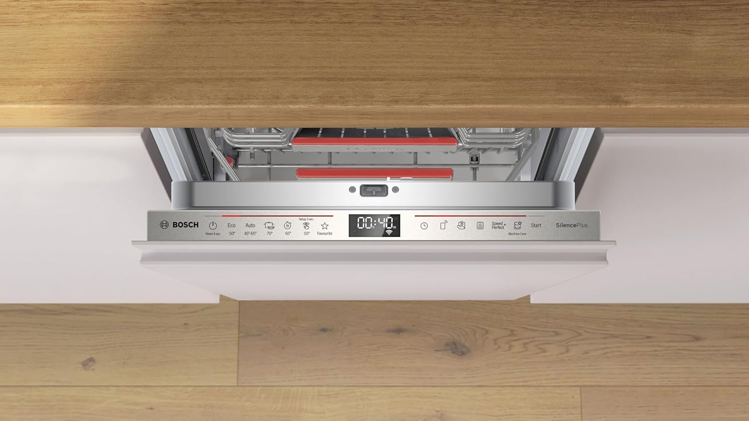 Bosch SPV2IKX10E Serie 2 Lavastoviglie smart a scomparsa totale, larghezza 45 cm, Cestello posate, Extra Asciugatura con la pressione di un pulsante, InfoLight punto luce rosso sul pavimento, AquaStop protezione dai danni causati dall'acqua, Bianco