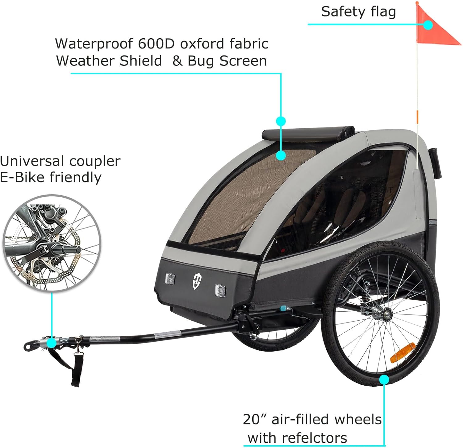 Tiggo VS Kinderanhänger 360° Drehbar mit Federung 2in1 Fahrradanhänger mit Buggy Set Jogger 5-Punkt Gurt Fahrrad Anhänger für 1 bis 2 Kinder max. 40kg