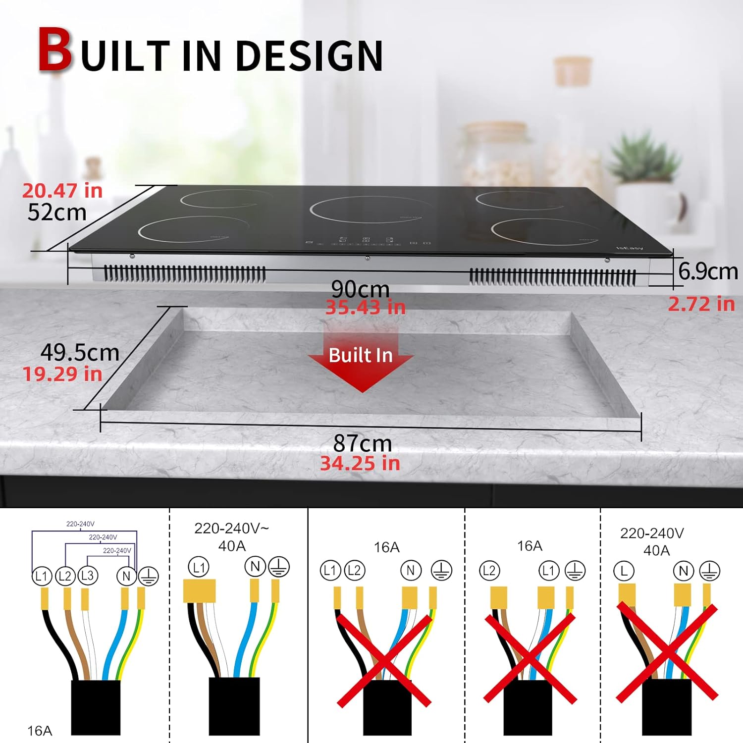 IsEasy 4 Zonen Einbau Induktionskochfeld mit 9 Leistungsstufen &1-99Min Timer, Boost-Funktion, Induktionskochplatte, Induktion Herdplatte mit 4 Platten, 60cm, 6800W, Schwarz