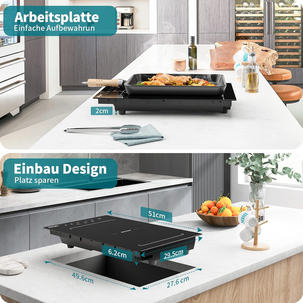 IsEasy 4 Zonen Einbau Induktionskochfeld mit 9 Leistungsstufen &1-99Min Timer, Boost-Funktion, Induktionskochplatte, Induktion Herdplatte mit 4 Platten, 60cm, 6800W, Schwarz